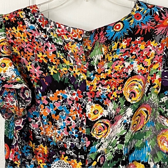 See by Chloe Multi Floral 100% Silk Dress Flutter Sleeve Vibrant Cottagecore US8 - Picture 7 of 14